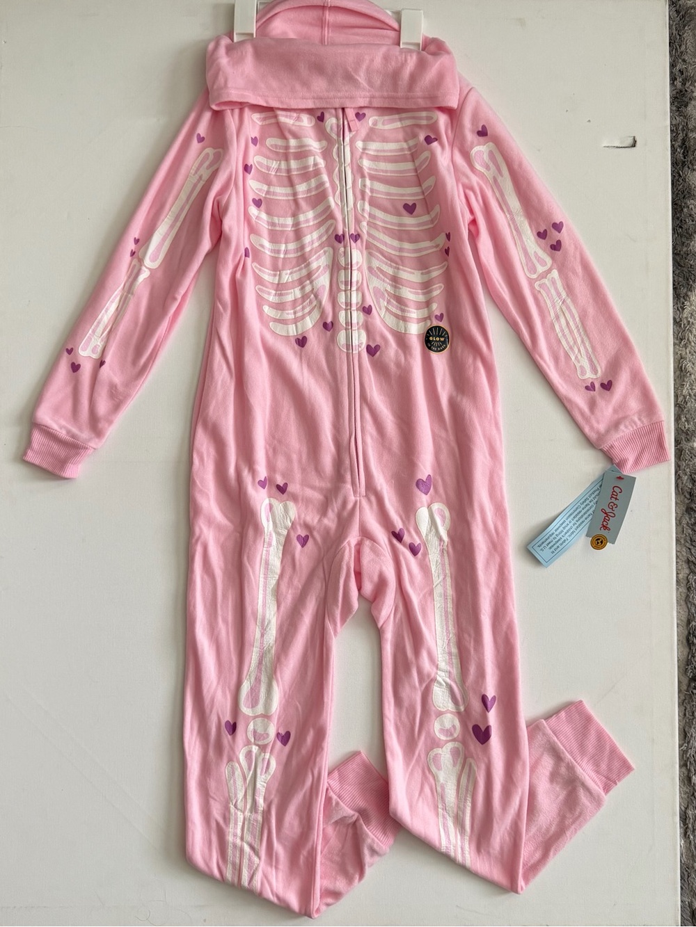 Cat & Jack Pink Skeleton Footed One-Piece Pajama Size XL (14)